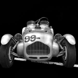 Front view vintage racing car, number 99