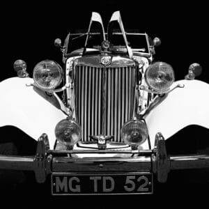Classic MG TD 52 vintage car front view.